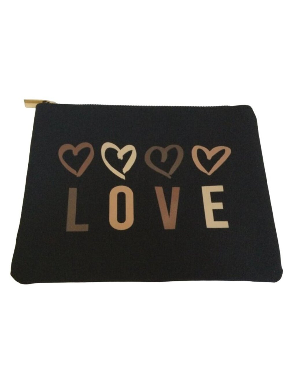 Macys Love Zipper Cosmetics Bag Makeup Travel Black Denim Hearts